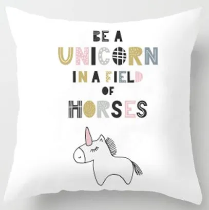 Nordic Style Kids Decoration Cute Cat Cushion Bear Deer Whale Rabbit Princess Unicorn Horse Print Plush Pillow For Office Chair