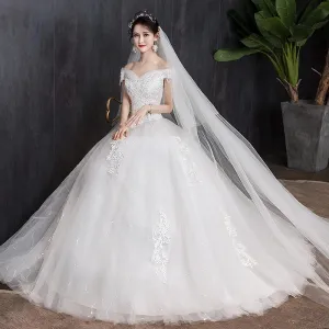 Off The Shoulder Wedding Dress light Appliques Pearls Lace Fashion