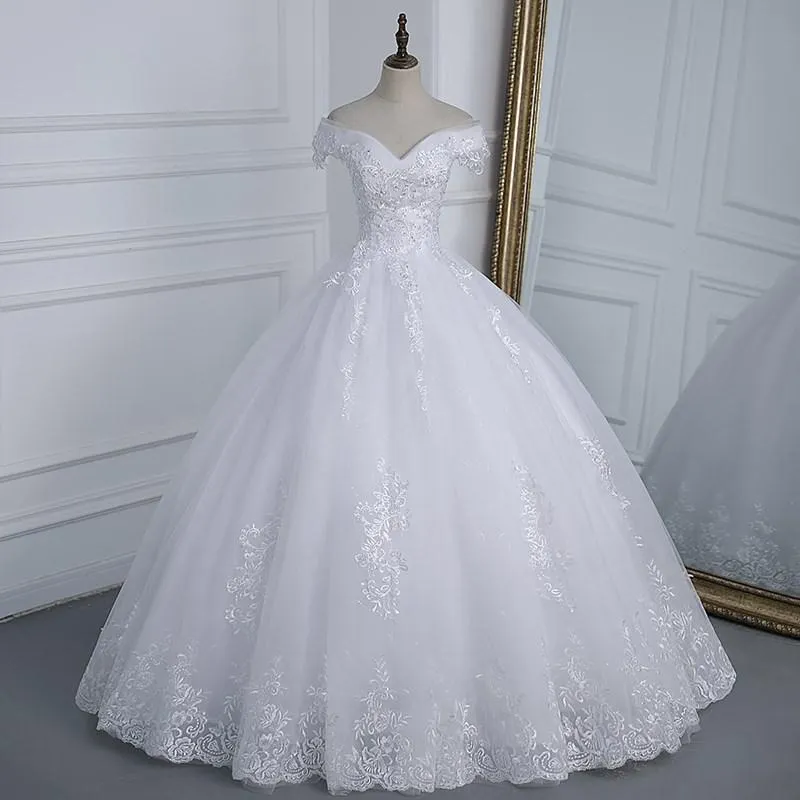Off The Shoulder Wedding Dress light Appliques Pearls Lace Fashion