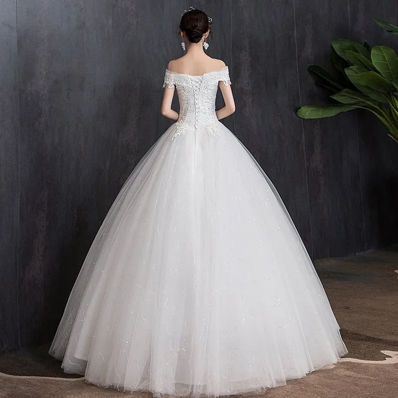 Off The Shoulder Wedding Dress light Appliques Pearls Lace Fashion
