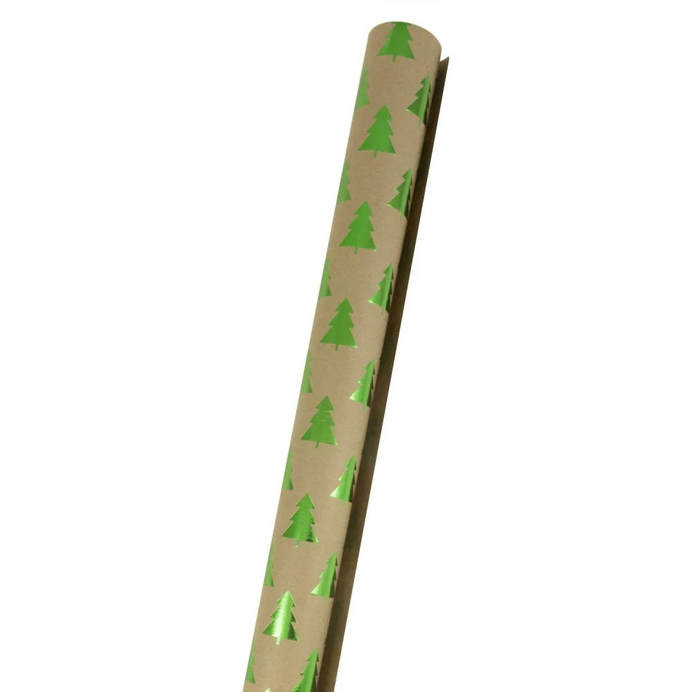 Paper & Envelope Christmas Wrapping Paper, 25 Sq ft, 1/Pack, Kraft Green Trees Gift Wrap