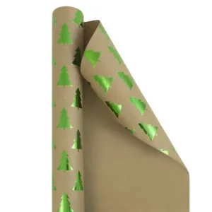Paper & Envelope Christmas Wrapping Paper, 25 Sq ft, 1/Pack, Kraft Green Trees Gift Wrap