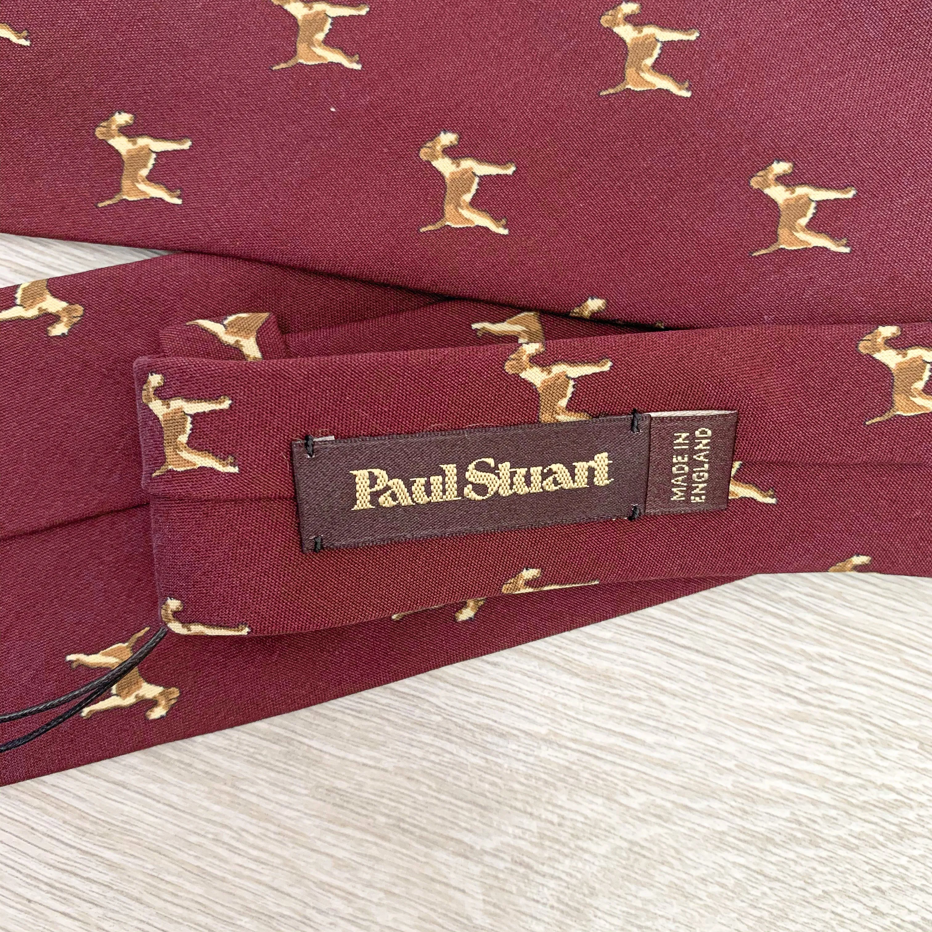 Paul Stuart Burgundy Red Dog Print Print Silk Tie