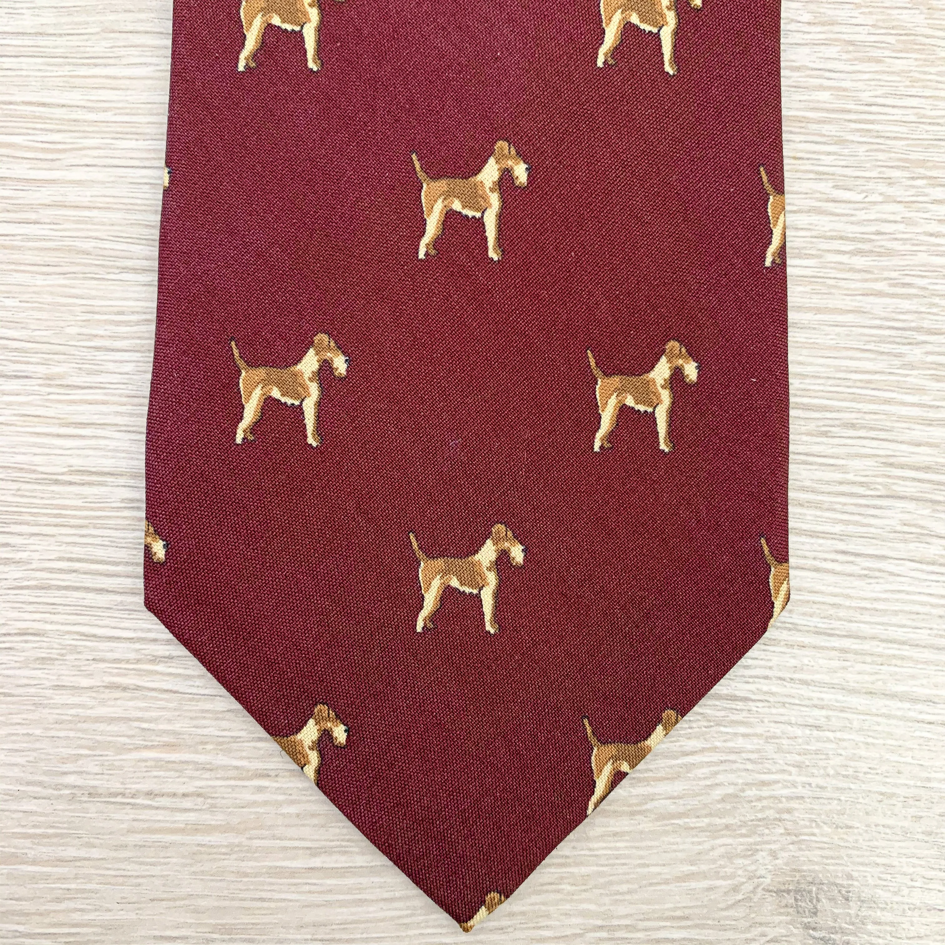 Paul Stuart Burgundy Red Dog Print Print Silk Tie
