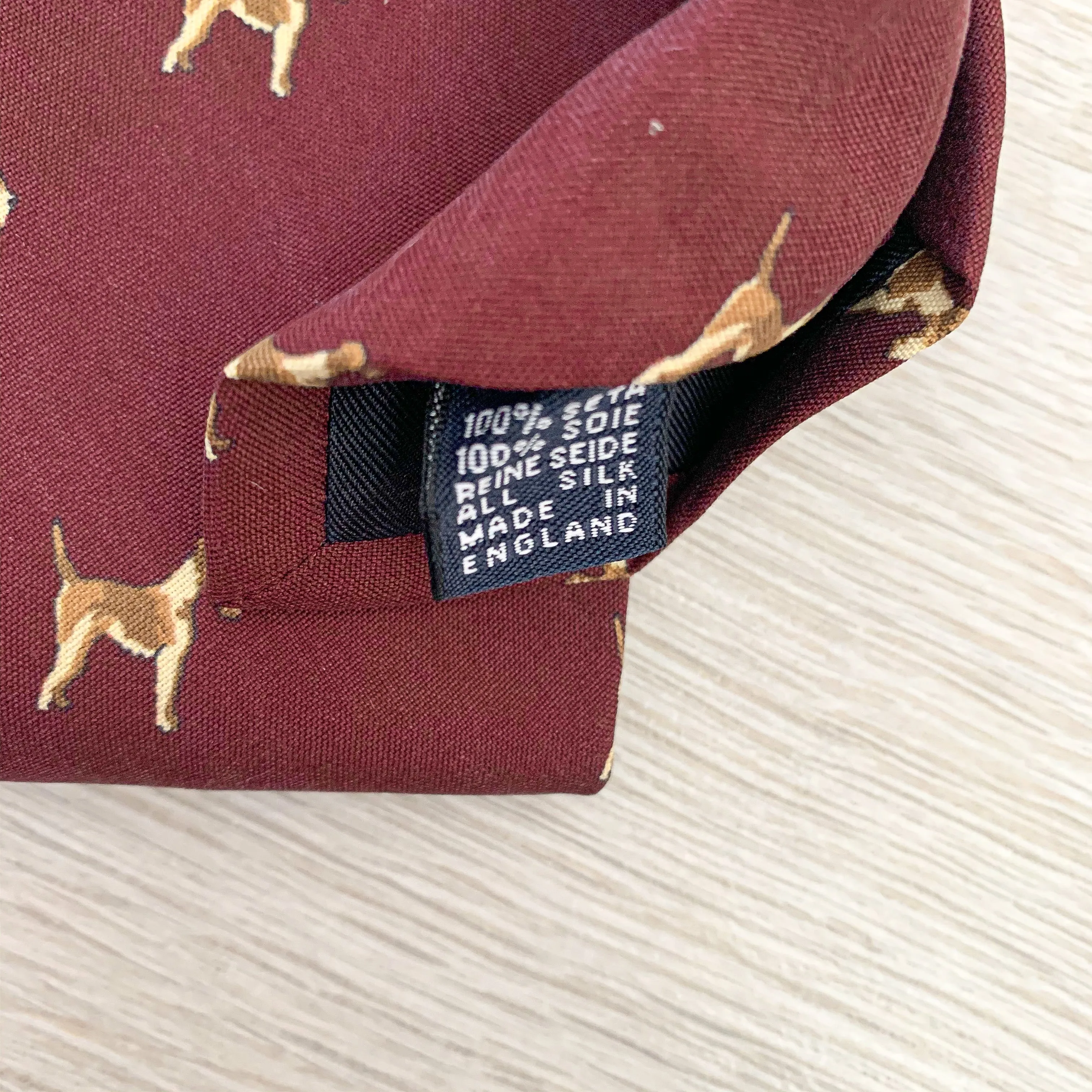 Paul Stuart Burgundy Red Dog Print Print Silk Tie
