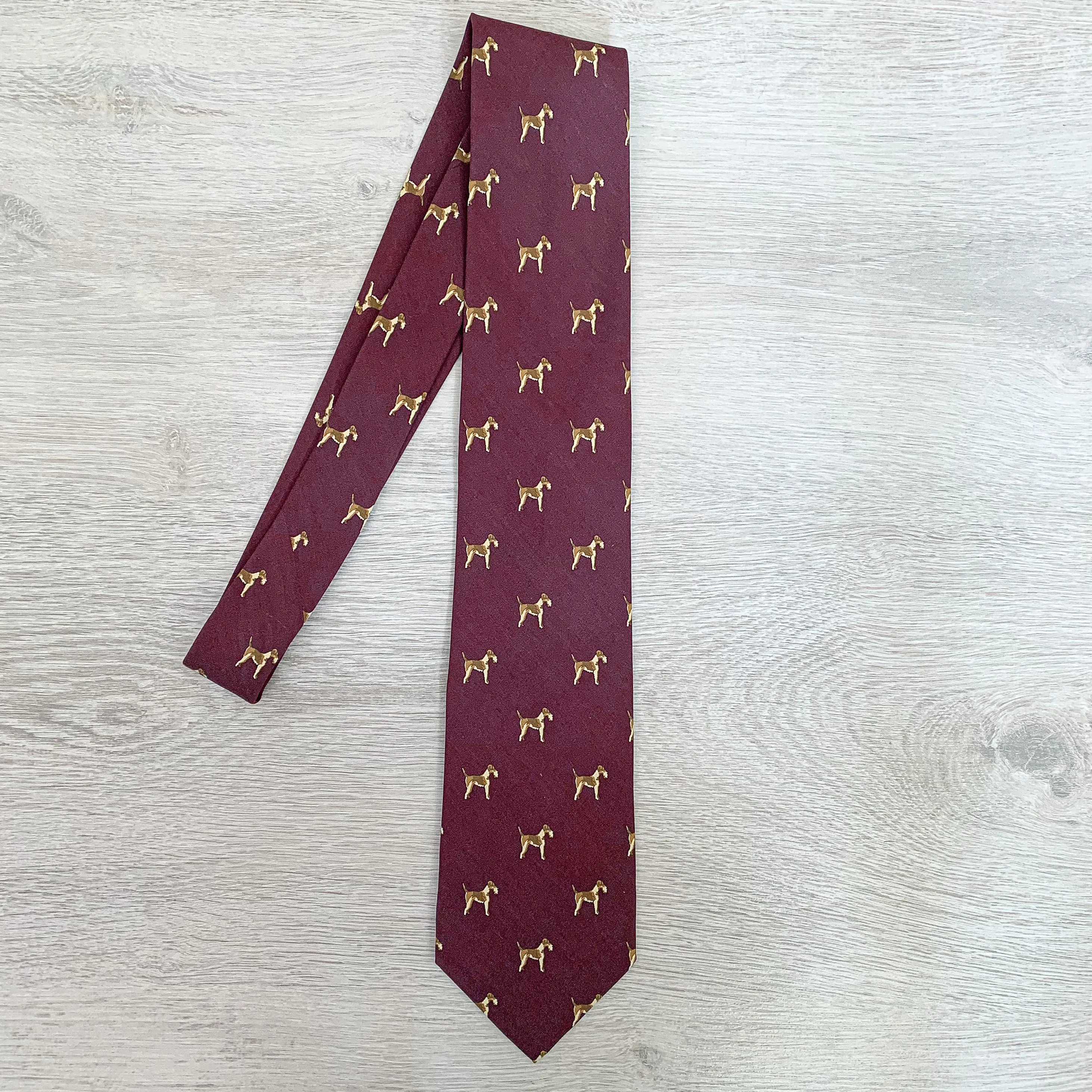 Paul Stuart Burgundy Red Dog Print Print Silk Tie