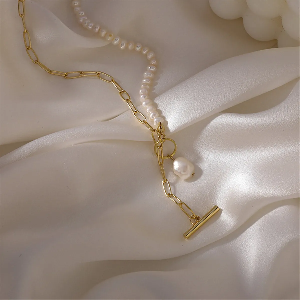 Pearl & 18K Gold-Plated Paperclip-Chain Lariat Necklace