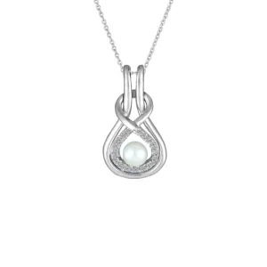 Pearl and Diamond Accent Fashion Pendant in Silver