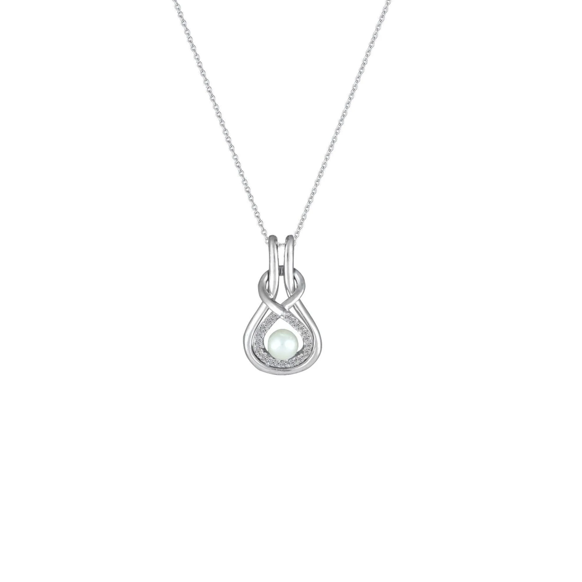 Pearl and Diamond Accent Fashion Pendant in Silver