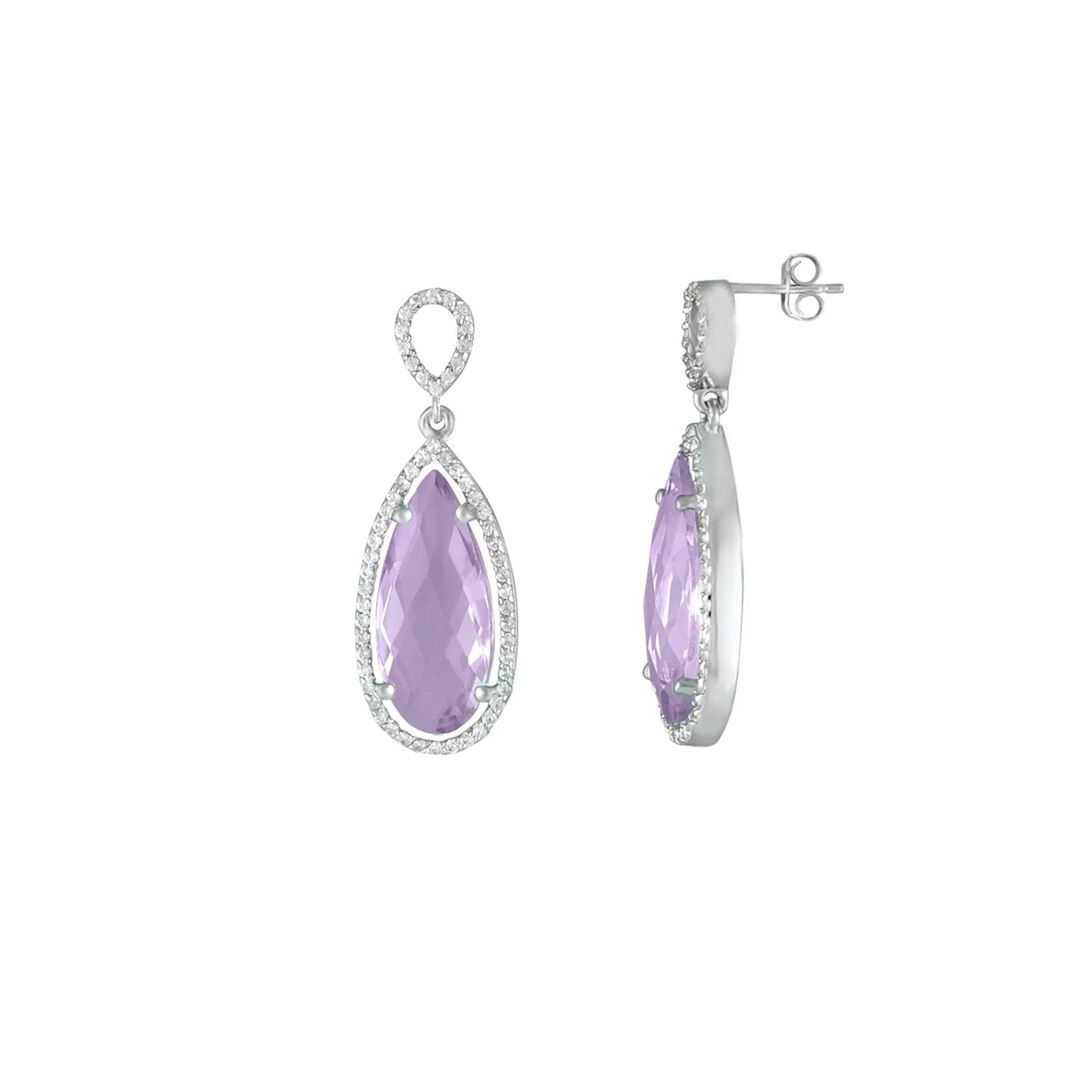 Pink Amethyst and Created White Sapphire Earrings in Silver