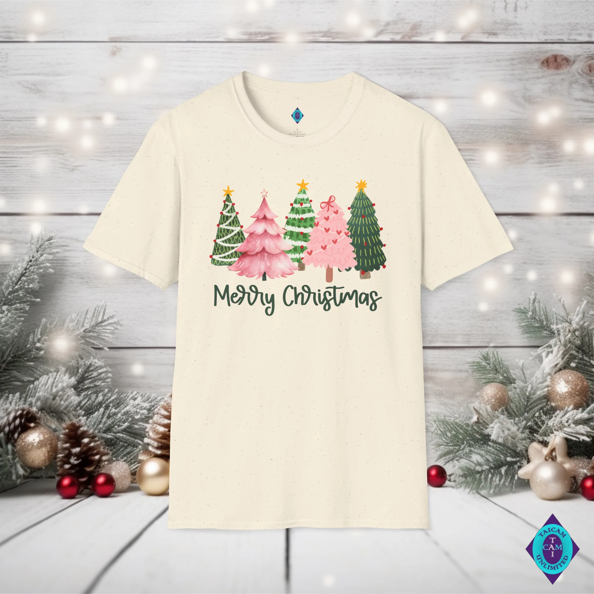 Pink and Green Merry Christmas Unisex T-shirt
