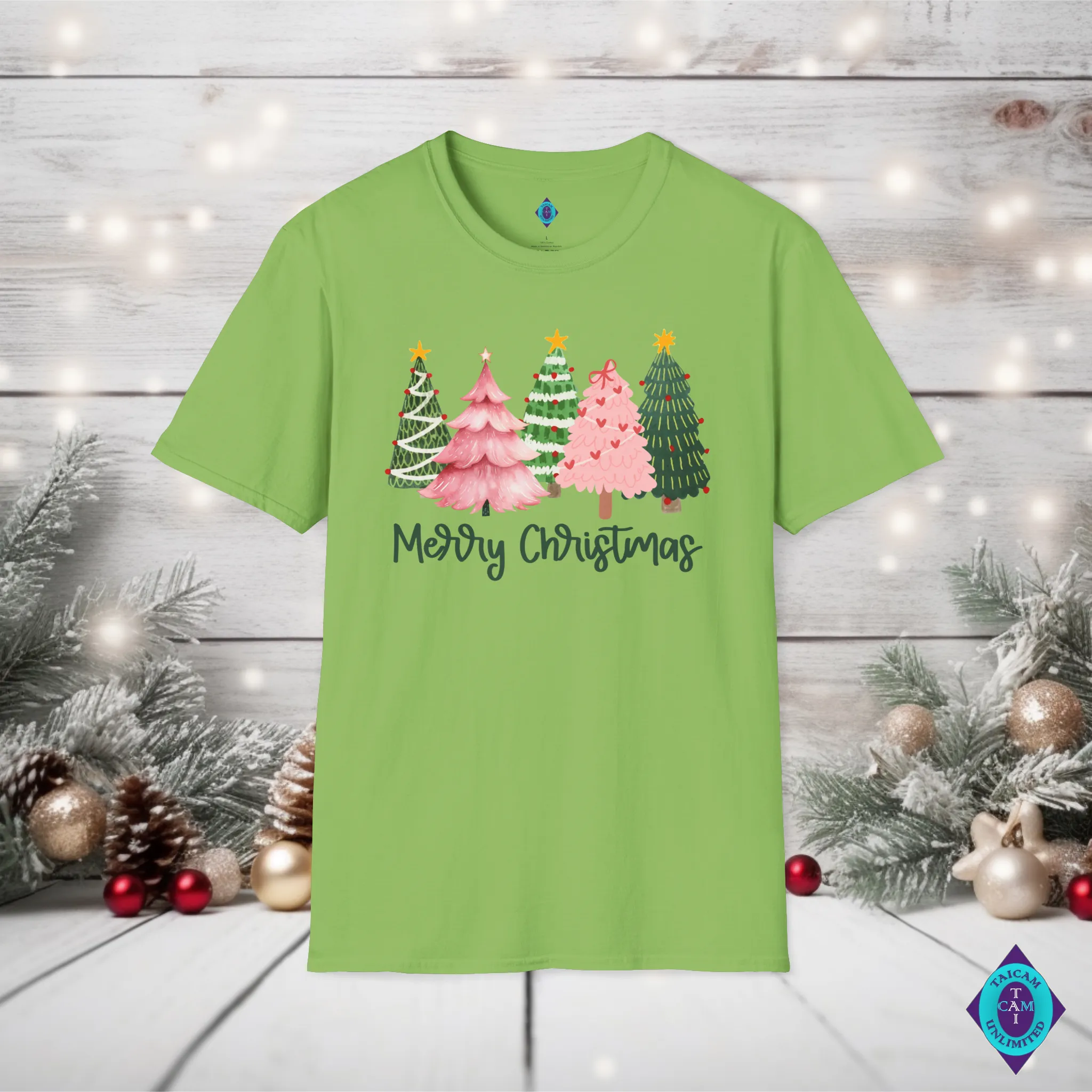 Pink and Green Merry Christmas Unisex T-shirt