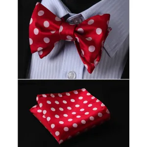 Polka Dots Silk Self Bow Tie Matching Pocket Handkerchief