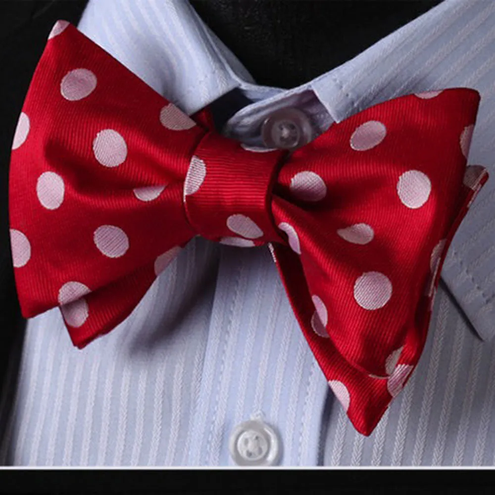 Polka Dots Silk Self Bow Tie Matching Pocket Handkerchief