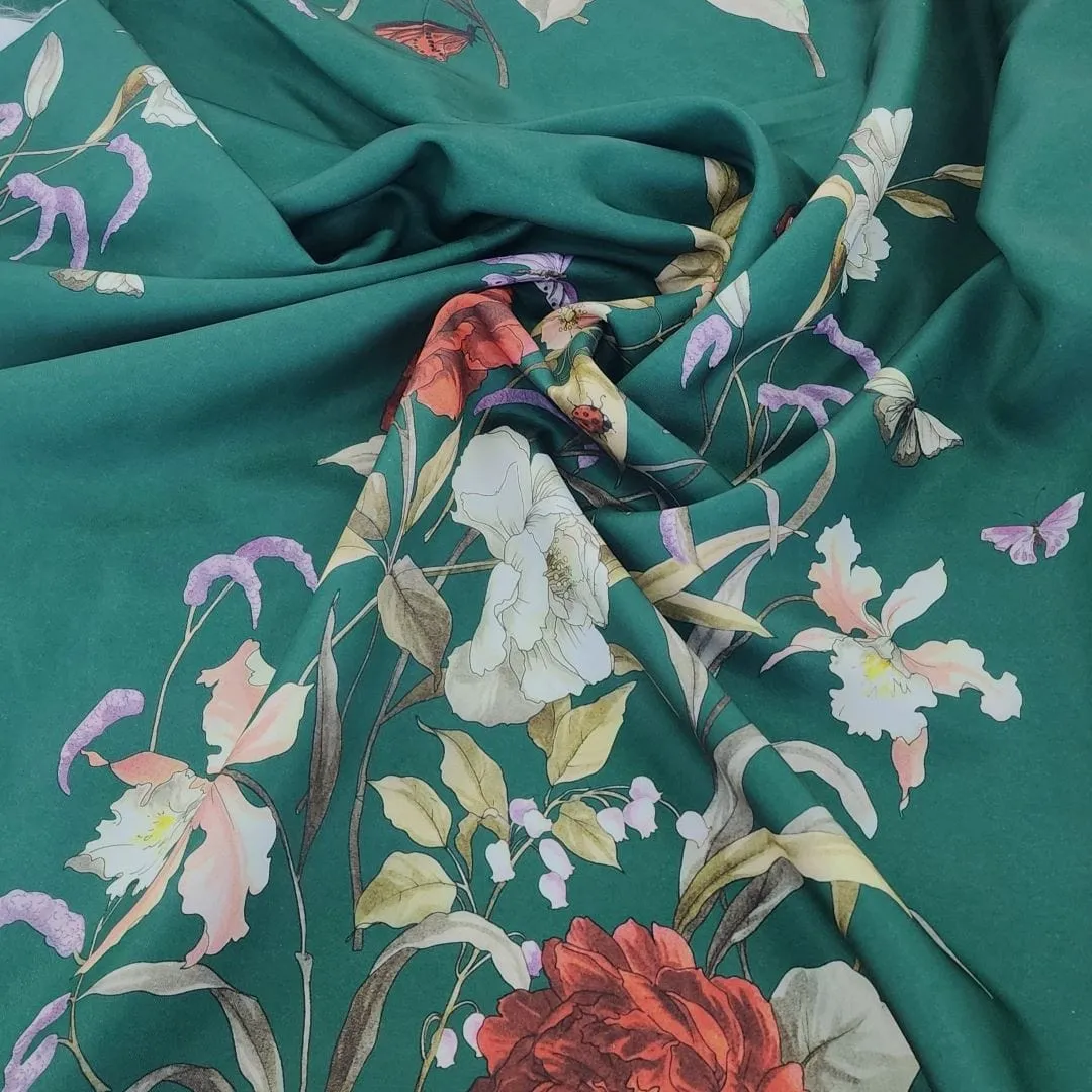 Printed Ballroom Satin Fabric Green 150 cm