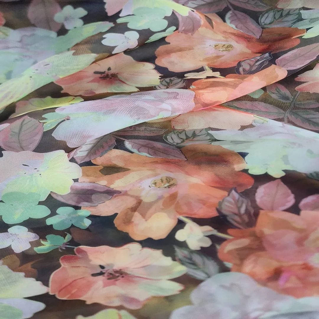 Printed Organdy Floral Fabric Orange 150cm