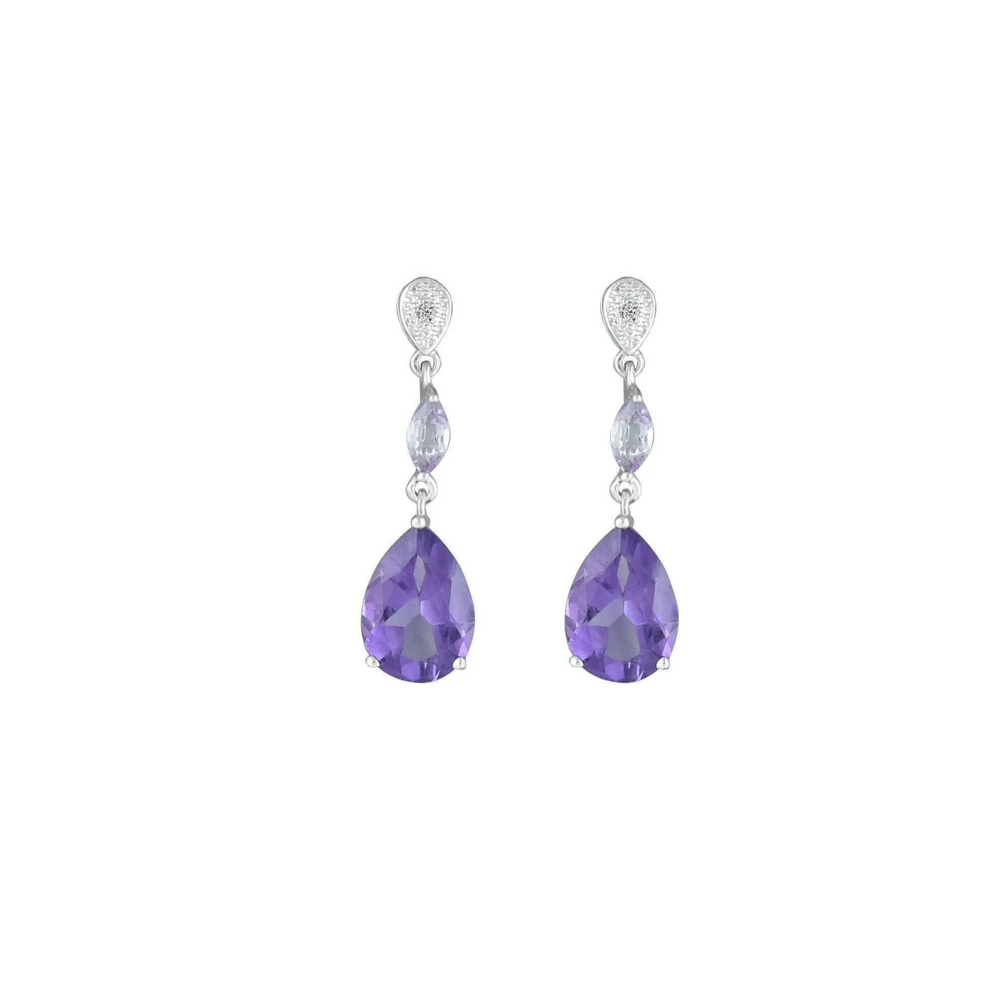 Purple and Pink Amethyst Fashion Drop Earrings in 10K White Gold