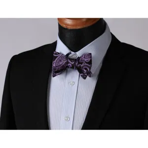 Purple Black Paisley Mens Silk Self tie Bow Tie with Pocket Squares Set