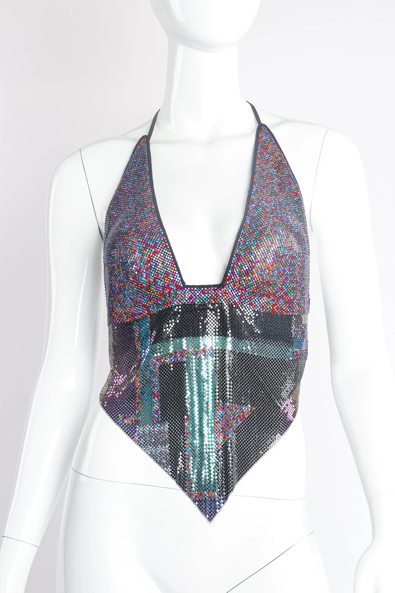 Rainbow Swarovski Crystal Metal Mesh Halter