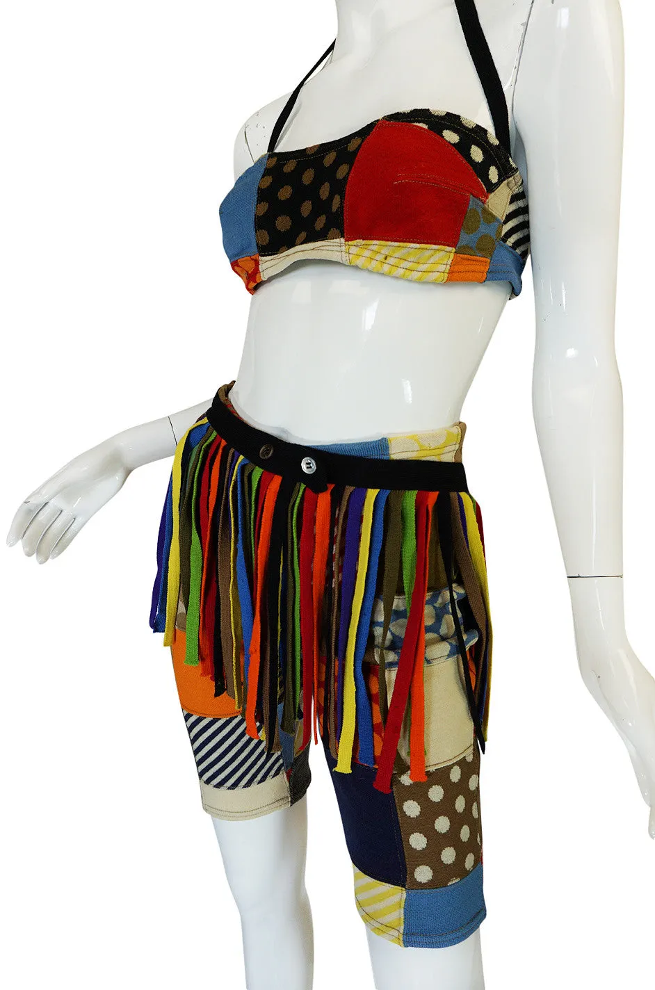 Rare S/S 1963 Patchwork Rudi Gernreich Bathing Set w Fringe Belt