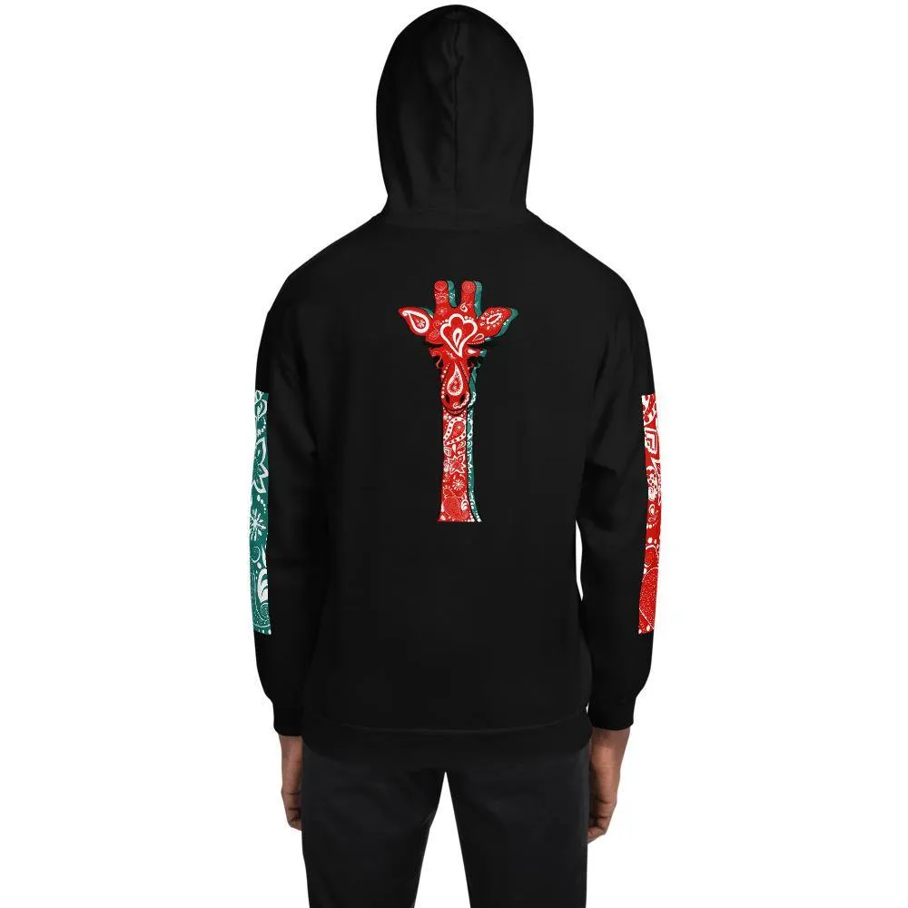 Red & Teal Paisley Giraffe Hoodie