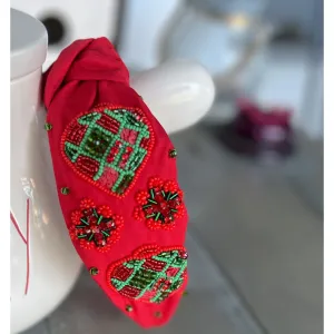 Red and Green Christmas Ornament Beaded. Handmade Headband - OBX Prep Exclusives