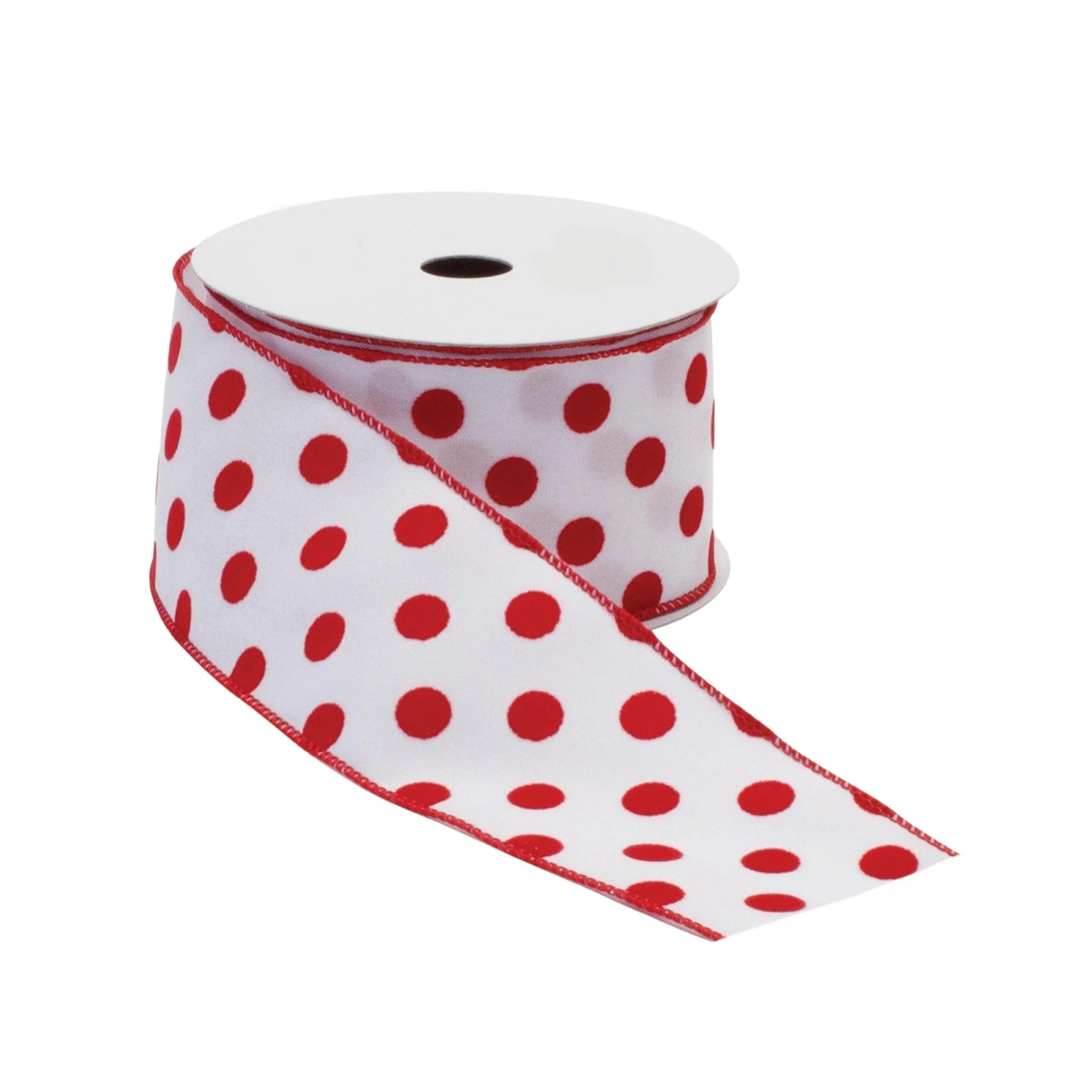 Red and White Polka Dot Wired Ribbon (Set of 2)
