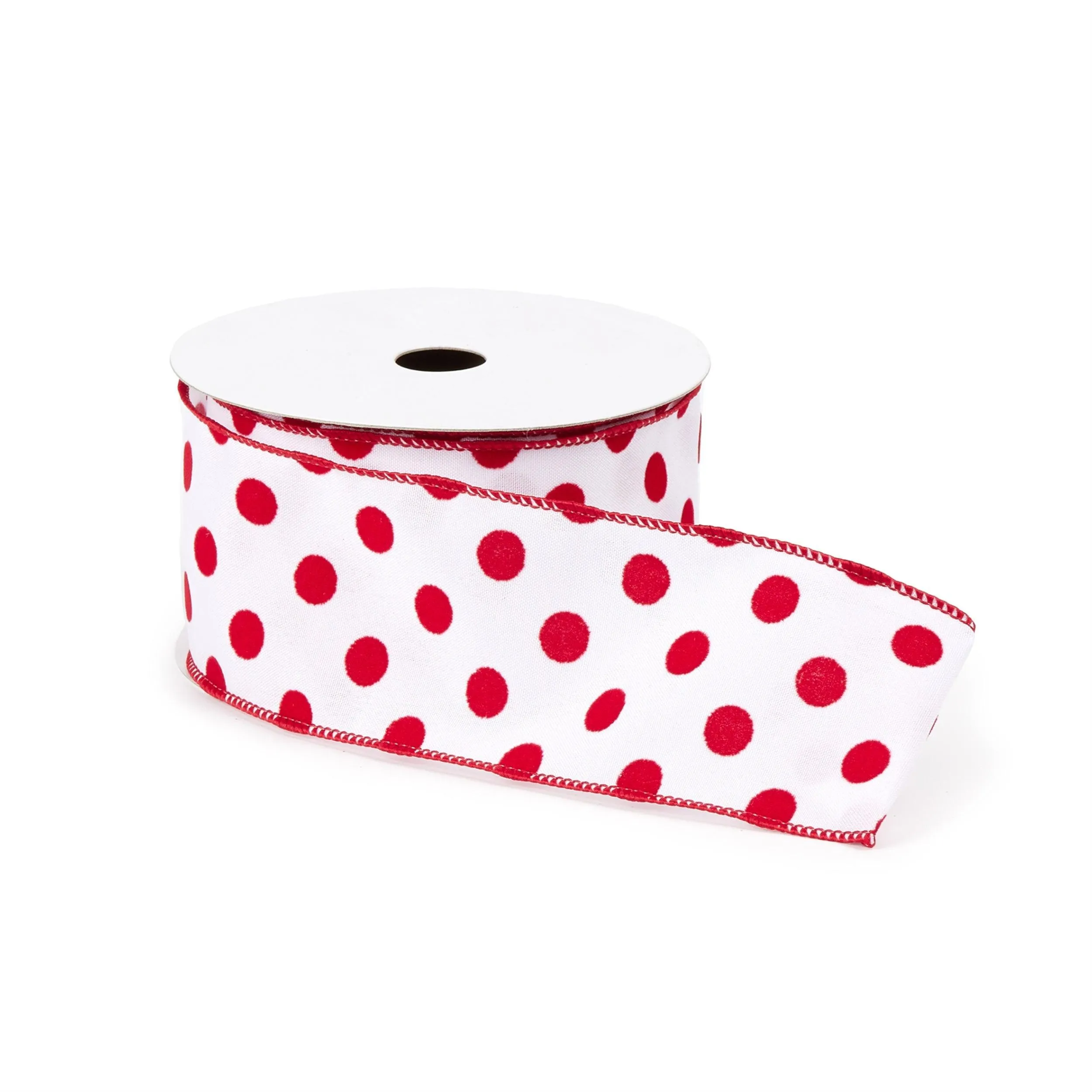 Red and White Polka Dot Wired Ribbon (Set of 2)