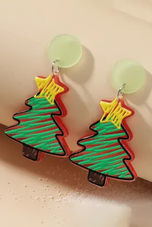 Red Christmas Tree Acrylic Stud Earrings
