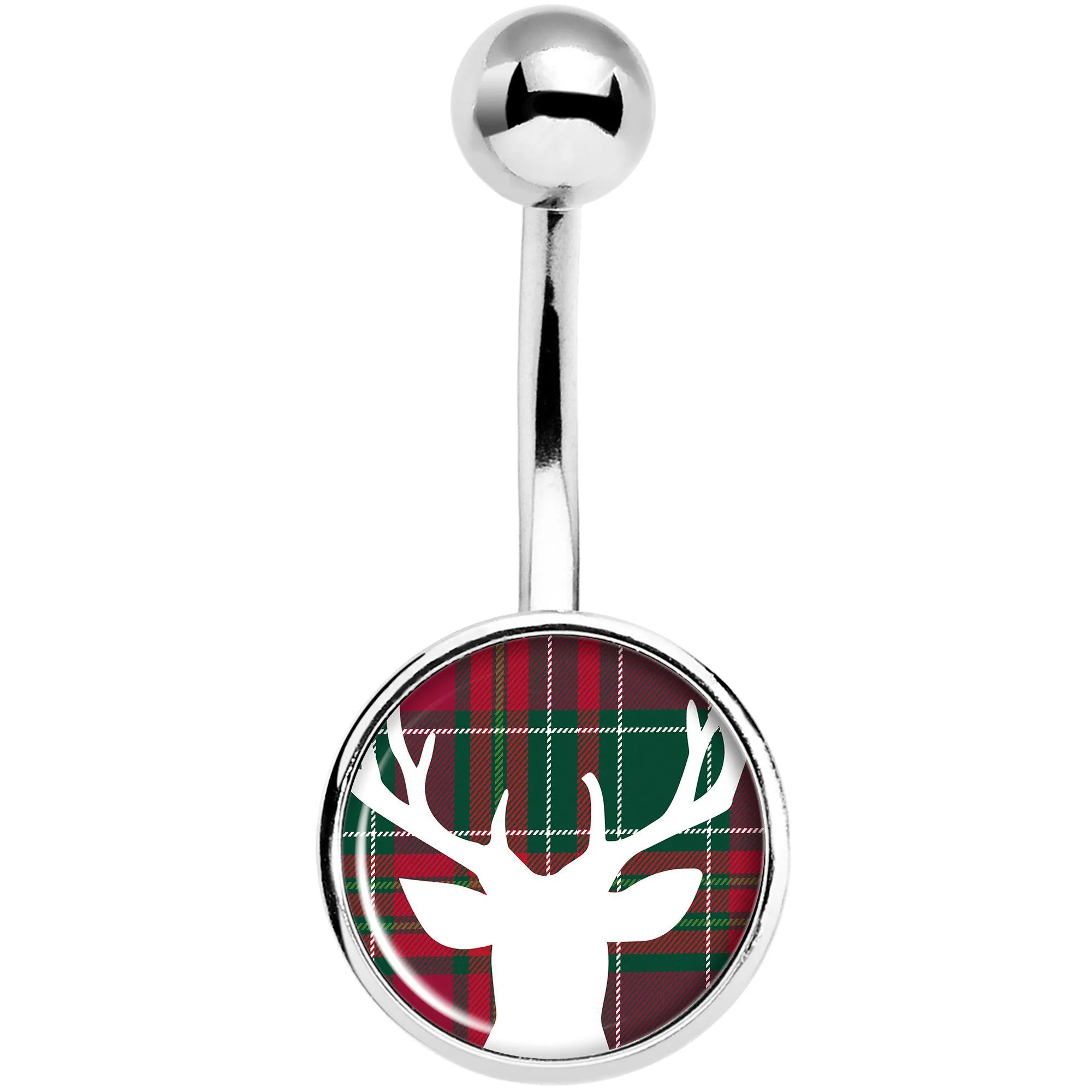 Red Green Plaid Reindeer Belly Ring