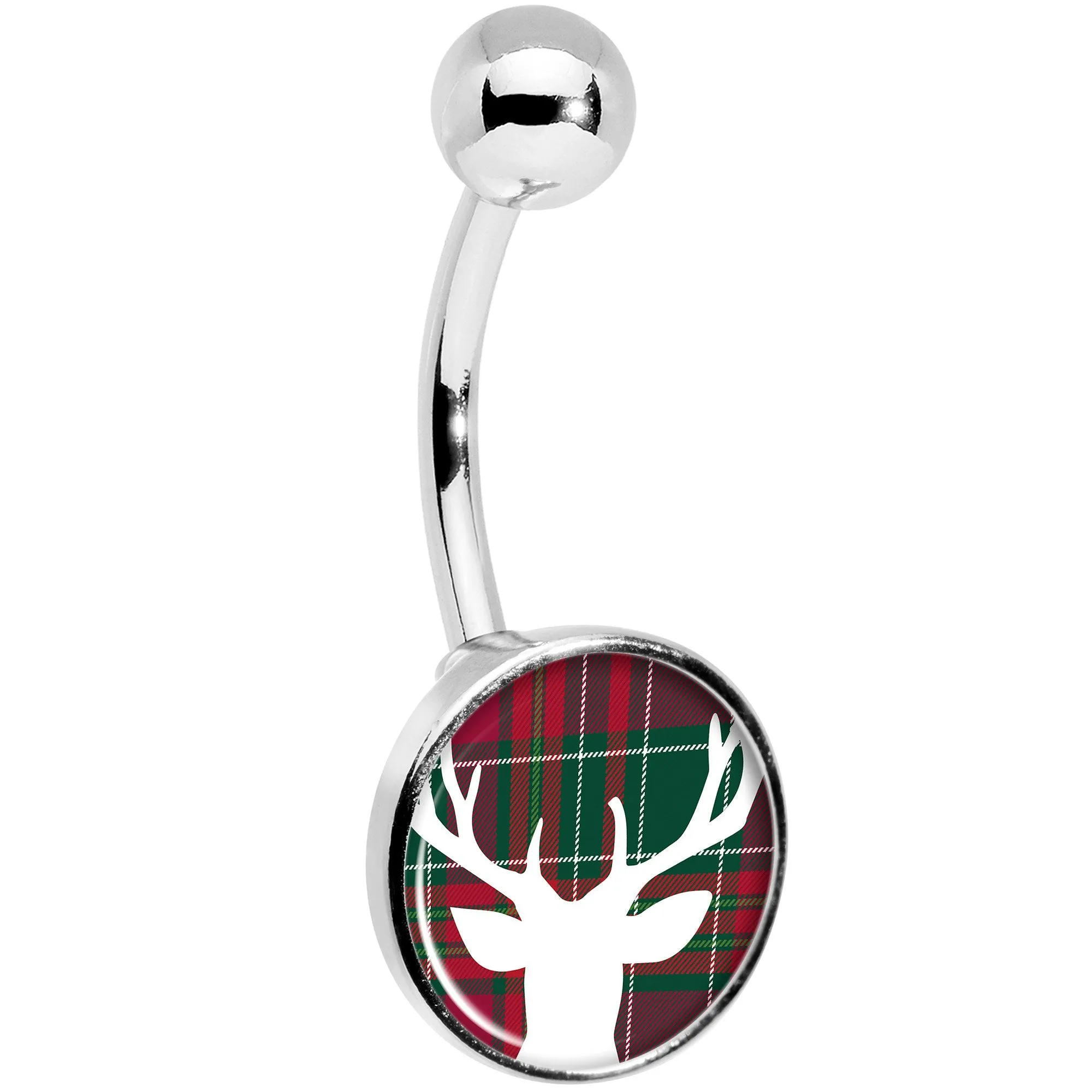 Red Green Plaid Reindeer Belly Ring