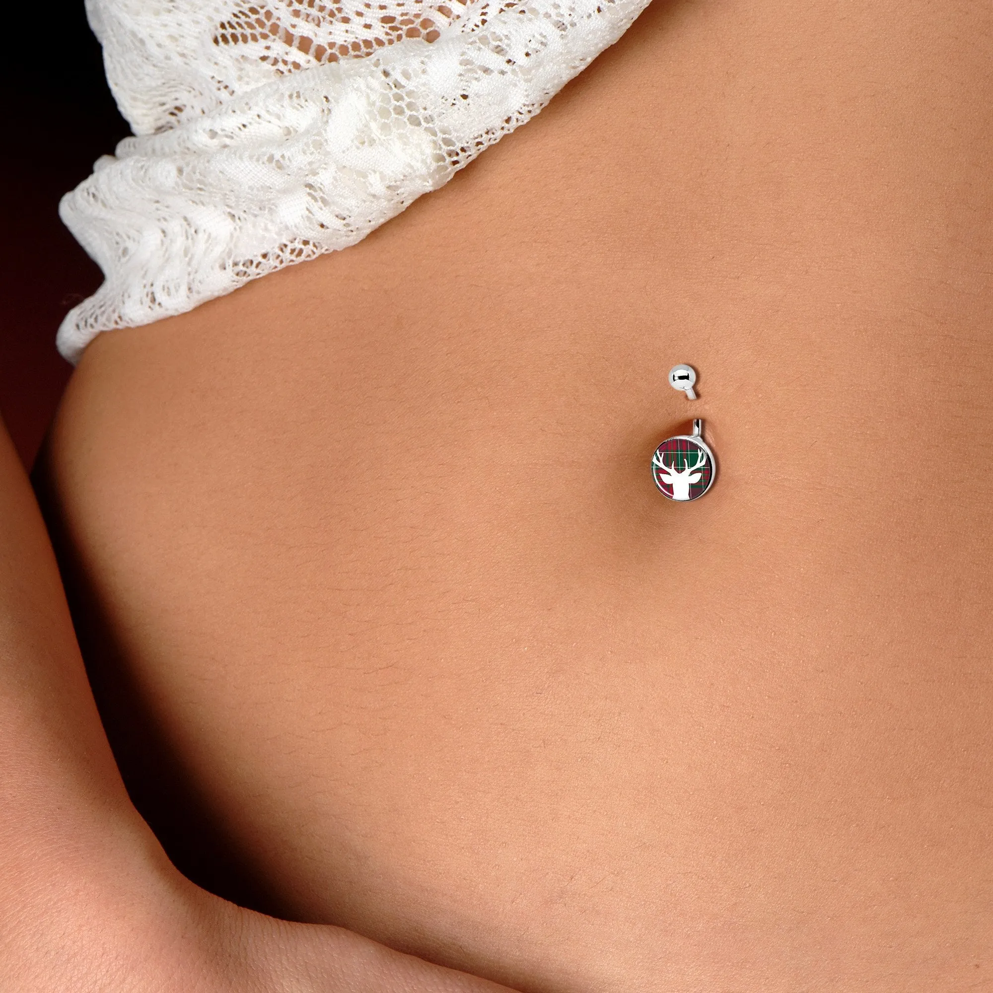 Red Green Plaid Reindeer Belly Ring