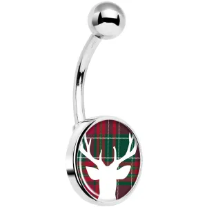 Red Green Plaid Reindeer Belly Ring