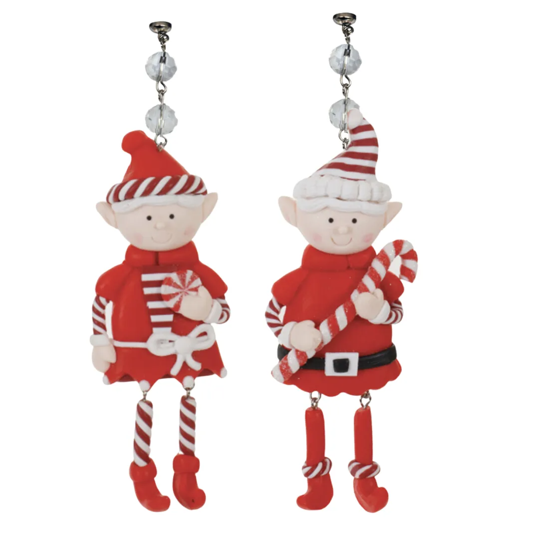 RED HOLIDAY ELF (Set/3) - MAGNETIC CHANDELIER ORNAMENT - 2 STYLES