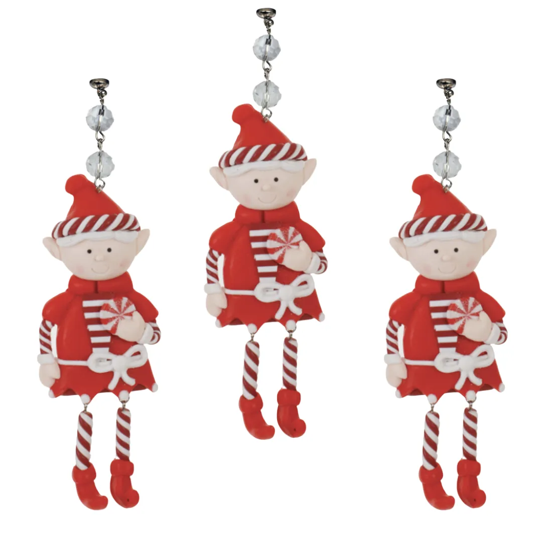 RED HOLIDAY ELF (Set/3) - MAGNETIC CHANDELIER ORNAMENT - 2 STYLES
