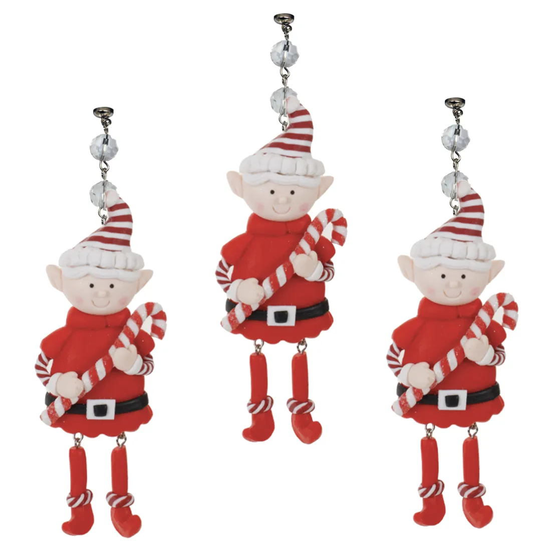 RED HOLIDAY ELF (Set/3) - MAGNETIC CHANDELIER ORNAMENT - 2 STYLES