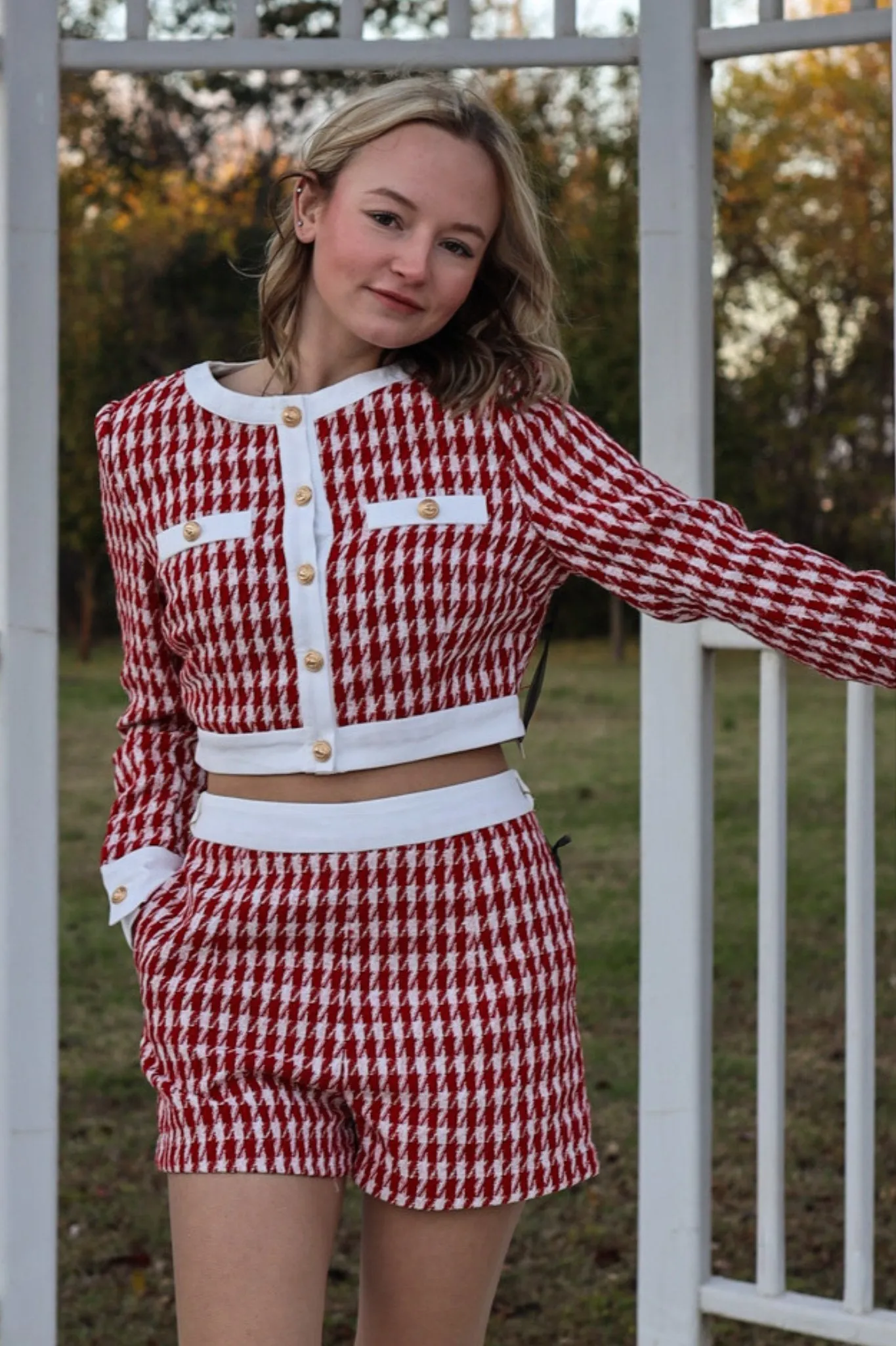 Red Houndstooth Shorts