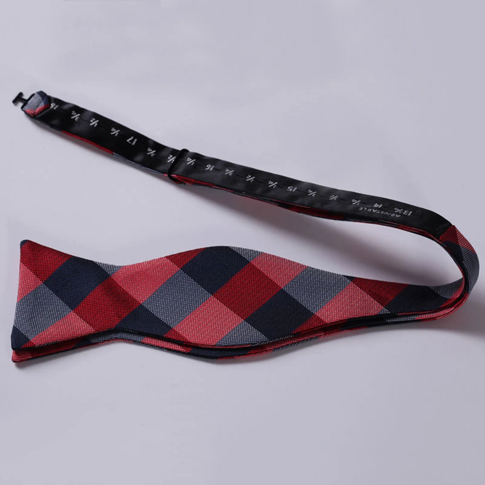 Red Navy Check Mens Silk Self tie Bow Tie with Pocket Squares Set
