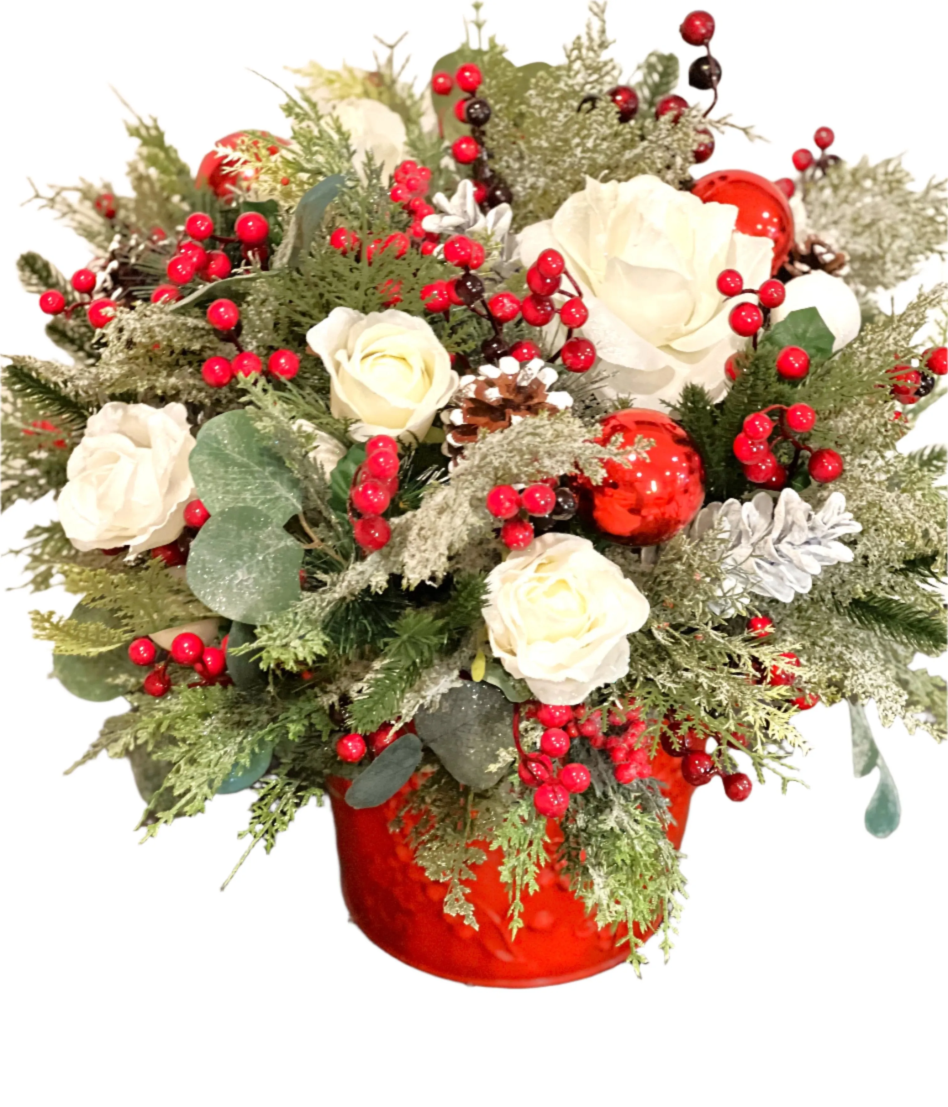 Red/White Xmas Centerpiece- 8" Vase ( 18"Tall x20" Wide