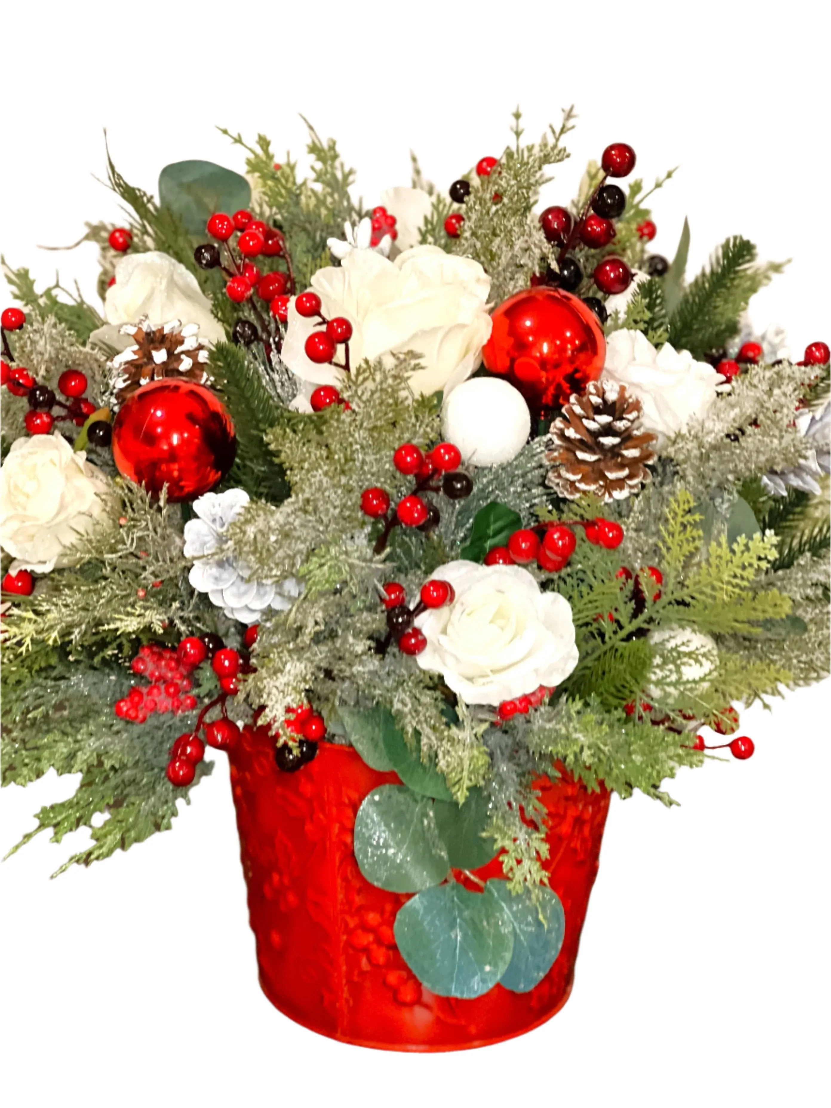 Red/White Xmas Centerpiece- 8" Vase ( 18"Tall x20" Wide