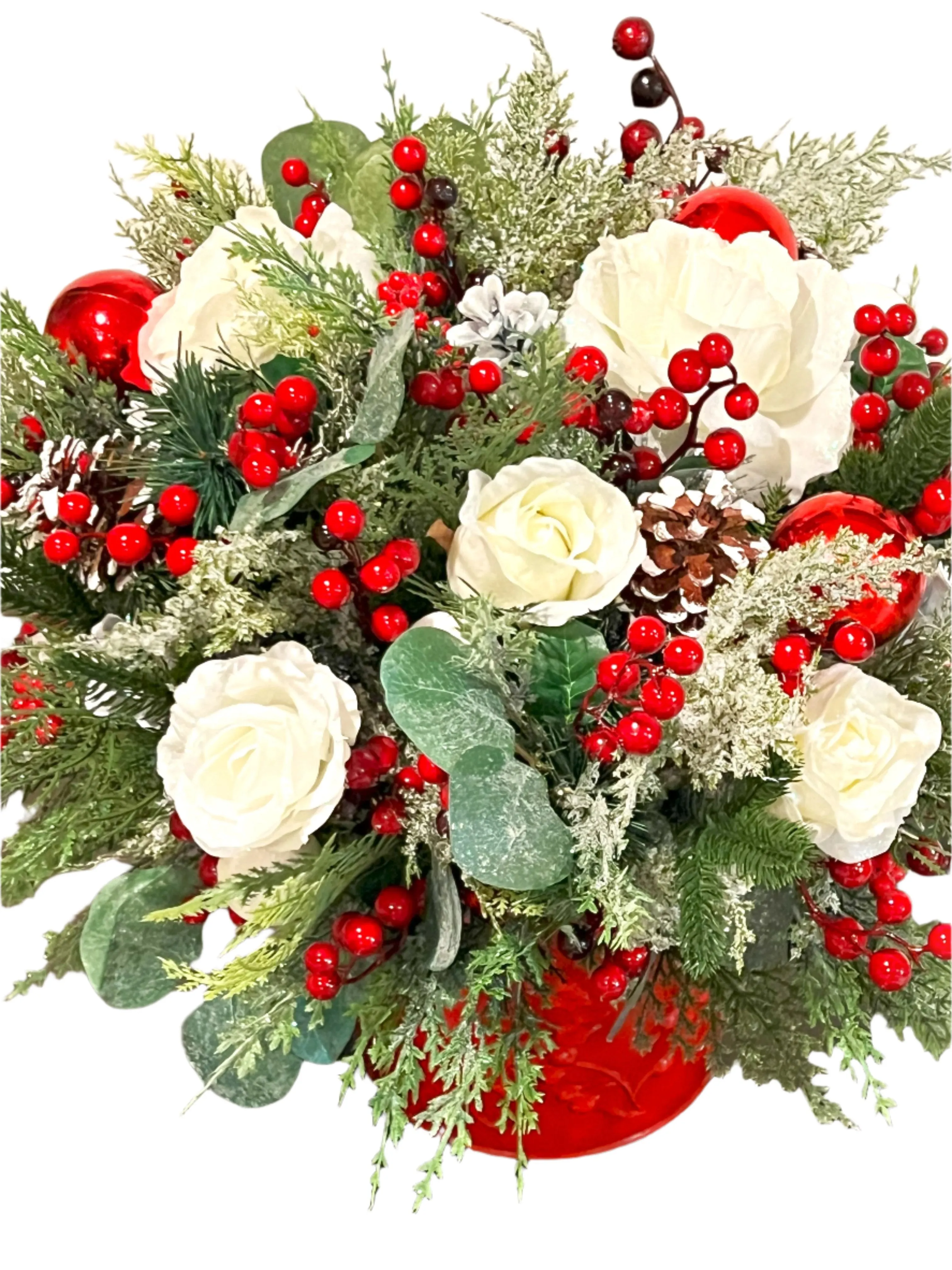 Red/White Xmas Centerpiece- 8" Vase ( 18"Tall x20" Wide