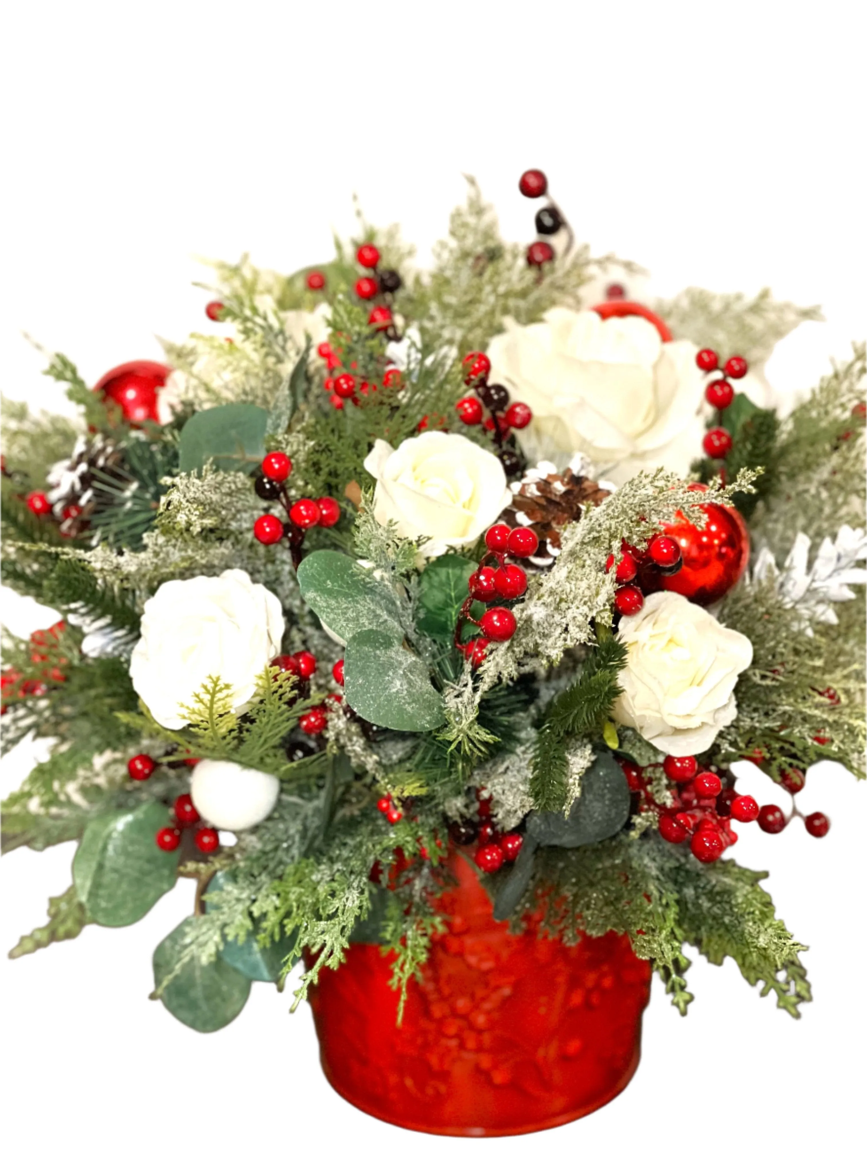 Red/White Xmas Centerpiece- 8" Vase ( 18"Tall x20" Wide