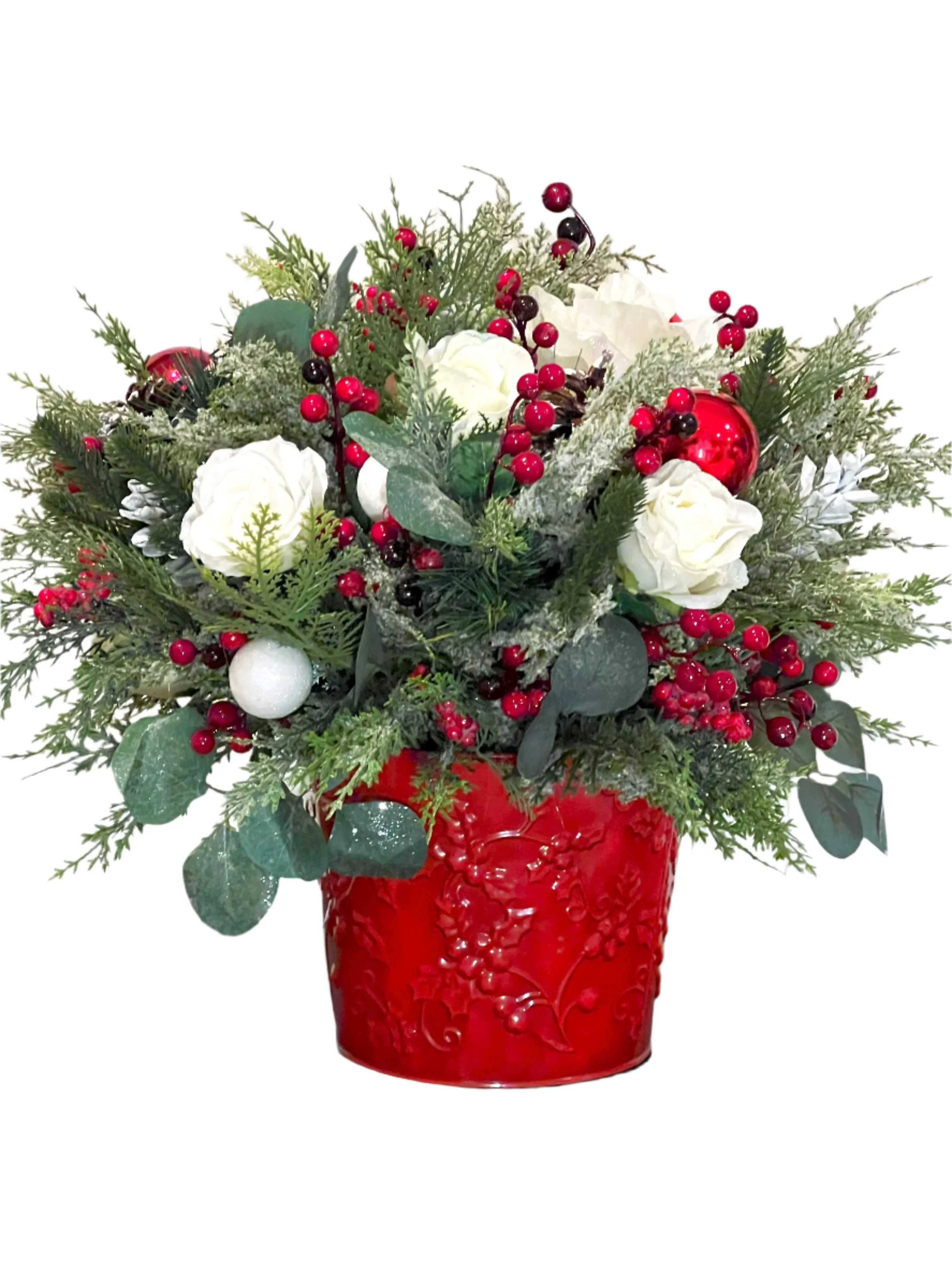 Red/White Xmas Centerpiece- 8" Vase ( 18"Tall x20" Wide