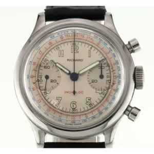 Richard Chronographe Men's Stainless Steel Manual Watch w/ Leather Band