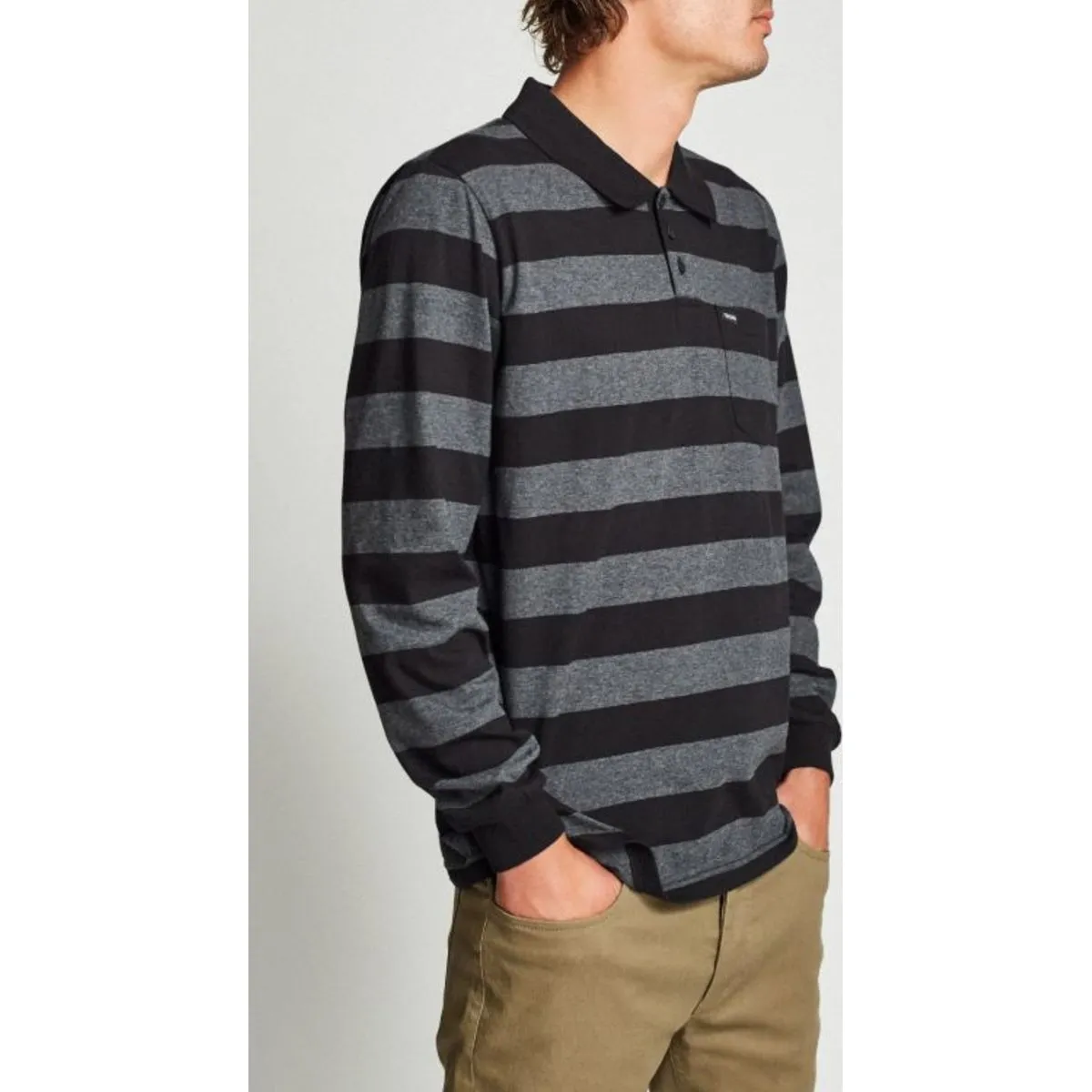 RICHLAND L/S POLO KNIT - CHARCOAL HEATHER/BLACK