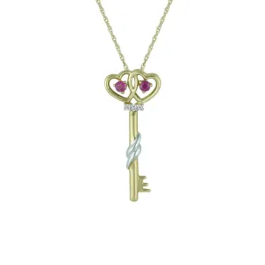 Ruby and Diamond Accent Fashion Key Pendant in 10K Yellow Gold