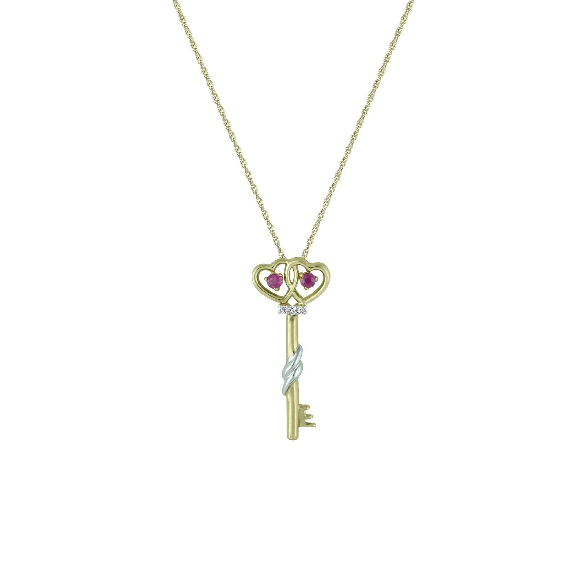 Ruby and Diamond Accent Fashion Key Pendant in 10K Yellow Gold