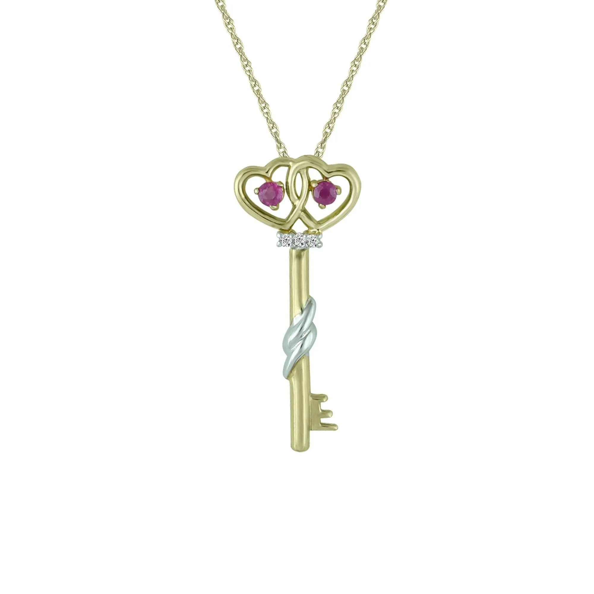Ruby and Diamond Accent Fashion Key Pendant in 10K Yellow Gold