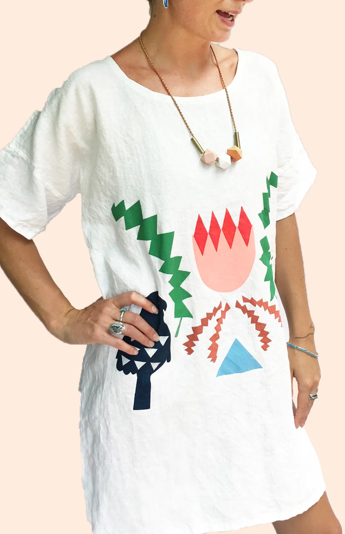 Sale - Crowned Banksia Screen Printed 100% linen dress or top
