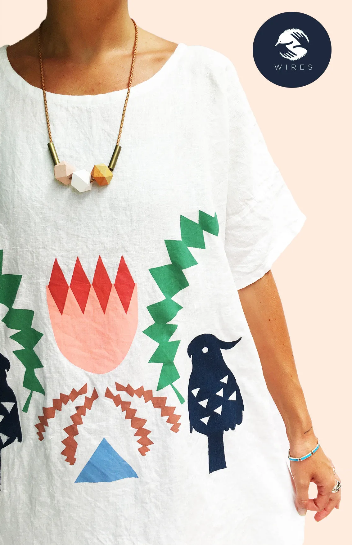 Sale - Crowned Banksia Screen Printed 100% linen dress or top
